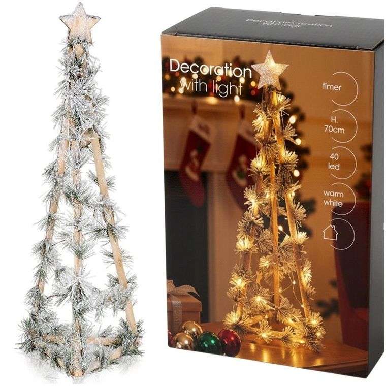 Home Styling Decoration, choinka świecąca, drewniana, stożek, 68 cm