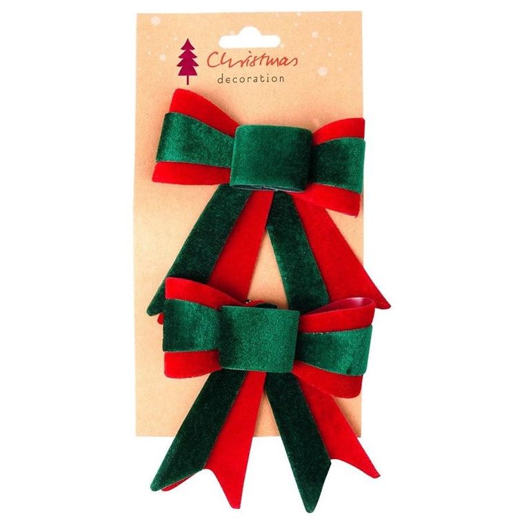 Home Styling Decoration, kokarda dekoracyjna świąteczna, welurowa, 11,5-13 cm, 2 szt.