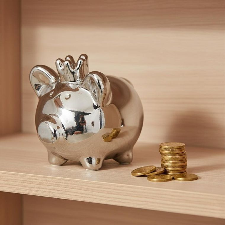 Home Styling Decoration, skarbonka, ceramiczna, srebrna, 9,5-7-8,5 cm