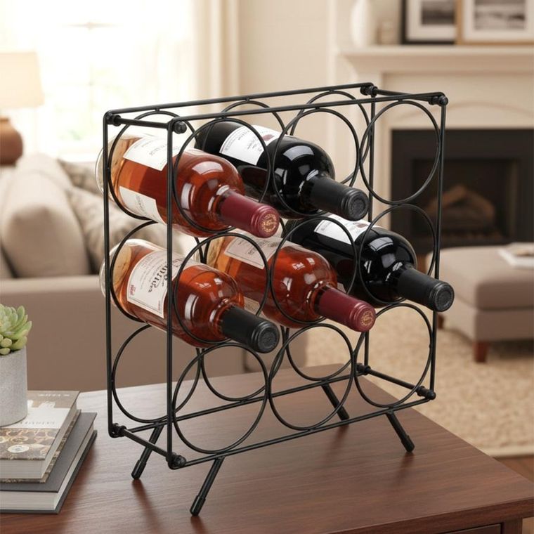 Home Styling Decoration, stojak na wino, metalowy, czarny, 9 butelek