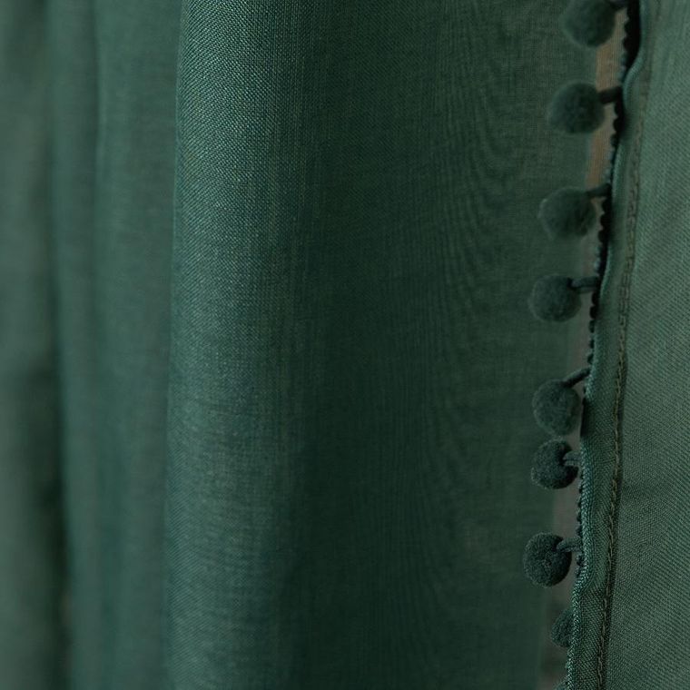 Homla, Adi, firanka, z pomponikami zielona, 140-250 cm