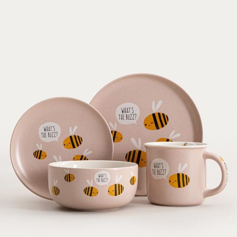 Homla, Annbee, talerz, z pszczołą różowy, 16 cm