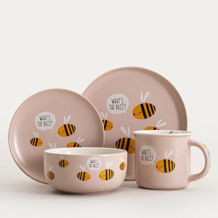 Homla, Annbee, talerz, z pszczołą różowy, 19 cm