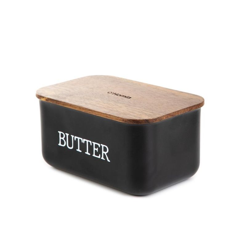 Homla, Avila, maselniczka, czarna z akacjową pokrywką, 15-10-7 cm, 872537