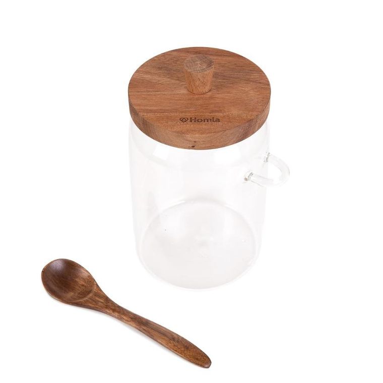 Homla, Carlos, pojemnik, szklany z akacjową łyżeczką, 0,9l