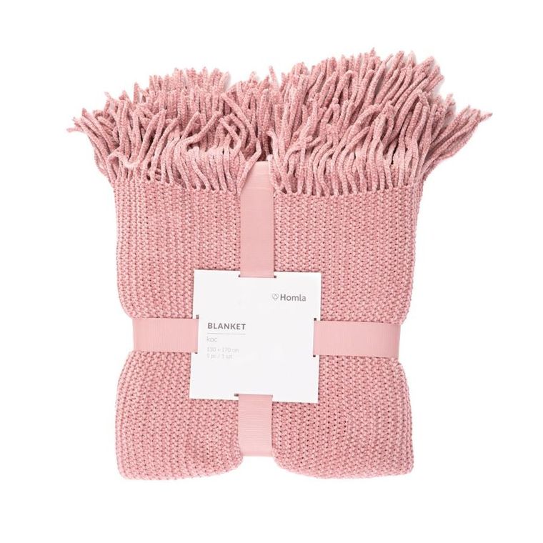 Homla, Chenille, koc szenilowy, różowy, 130-170 cm