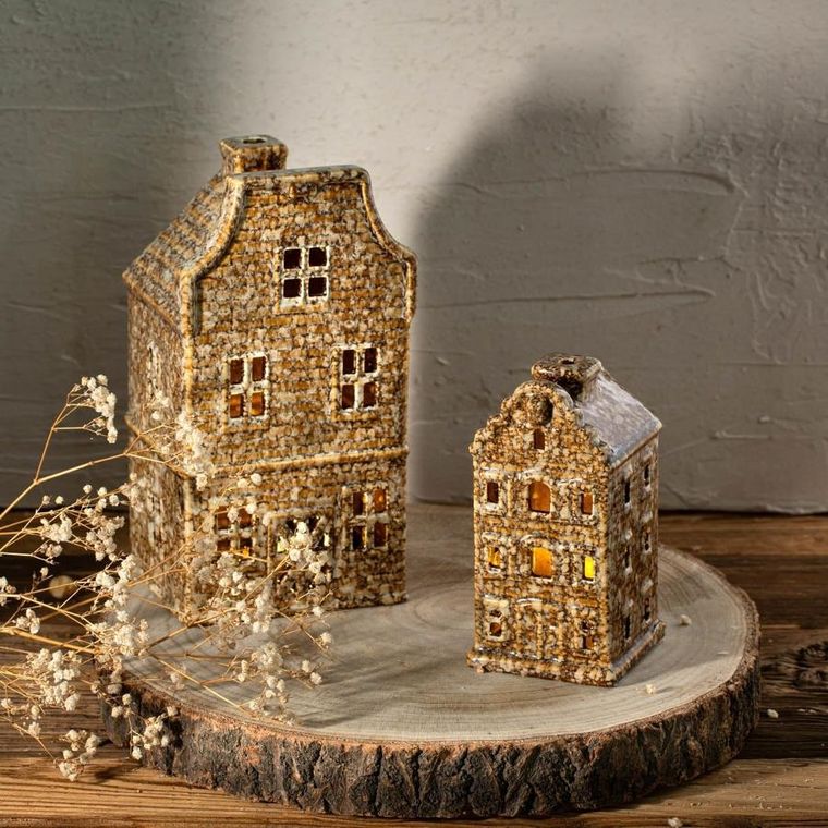 Homla, Crispo, domek z ledem, ceramiczny, brązowy, 7-7-14 cm