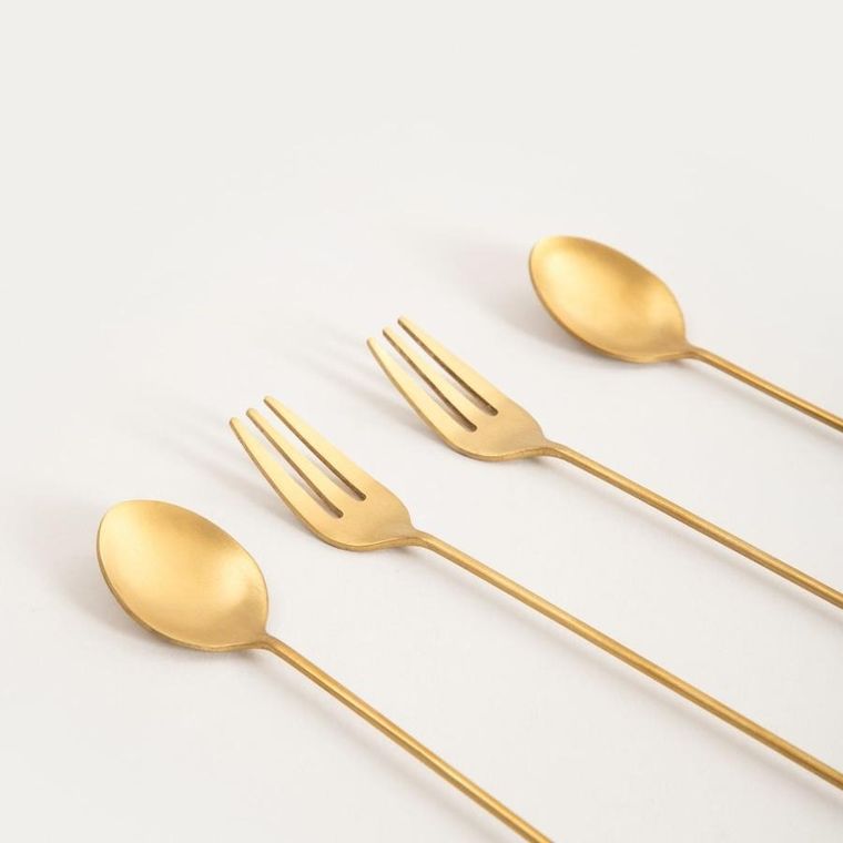 Homla, Dorelle, zestaw sztućców deserowych, złotych z ozdobnymi elementami, 4 szt.