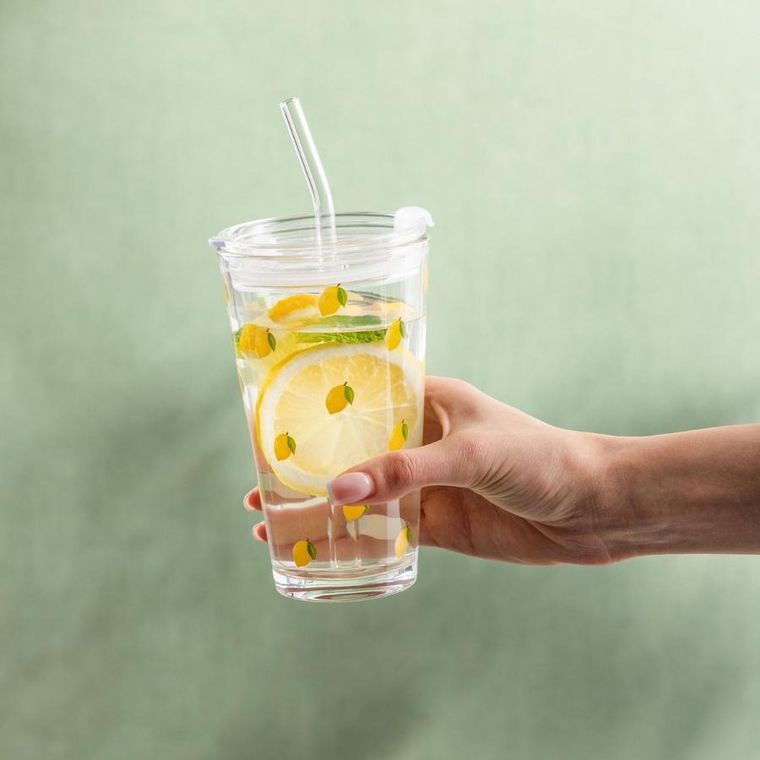 Homla, Embo Summer, szklanka ze słomką w cytrynki, 0,4l, 745904