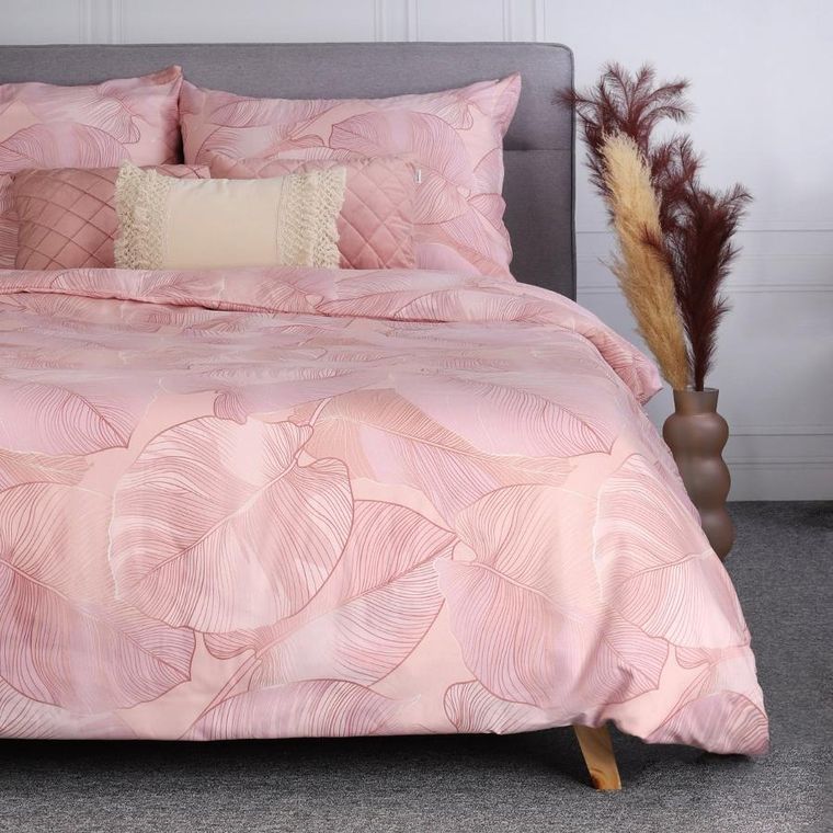 Homla, Gallo, Pościel z mikrofibry różowa w liście 200-220 cm
