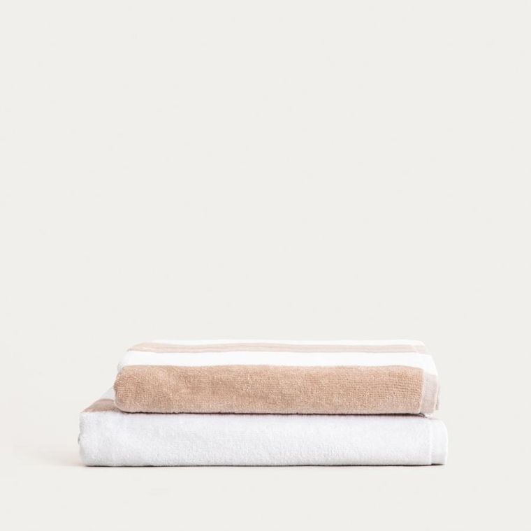 Homla, Lawena, ręcznik, w biało-beżowe pasy, 70-130 cm