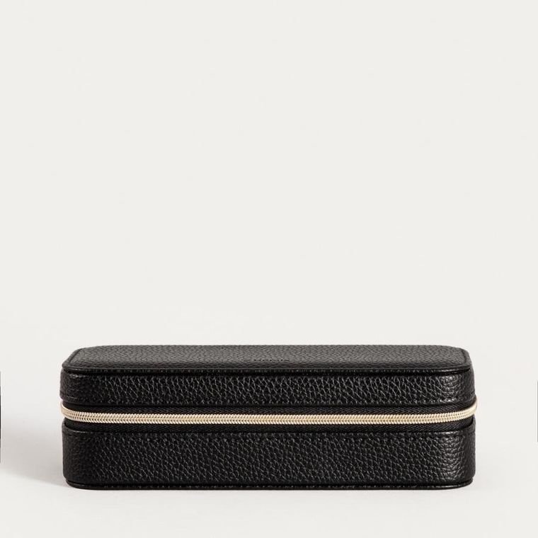 Homla, Linas, szkatułka na biżuterię, z eko skóry czarna, 17,5-8-5 cm