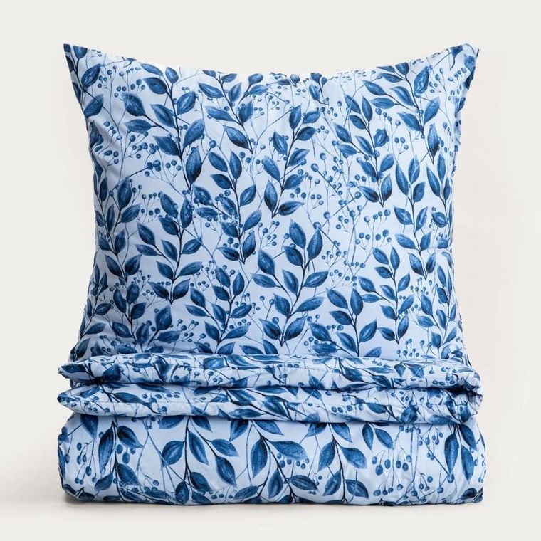 Homla, Luna, pościel, z mikrofibry w niebieskie liście, 140-200 cm