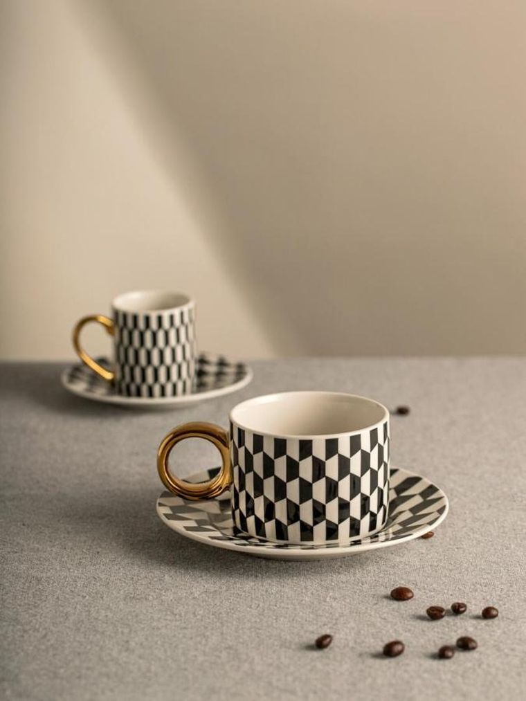 Homla, Lunya, filiżanka, ze spodkiem, czarno-białe wzorki, 0,2l