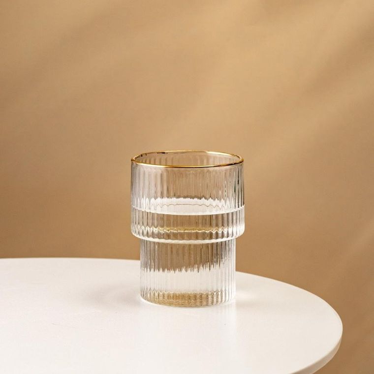 Homla, Lynn, szklanka, piętrowana ryflowana mała ze złotym rantem, 0,32l