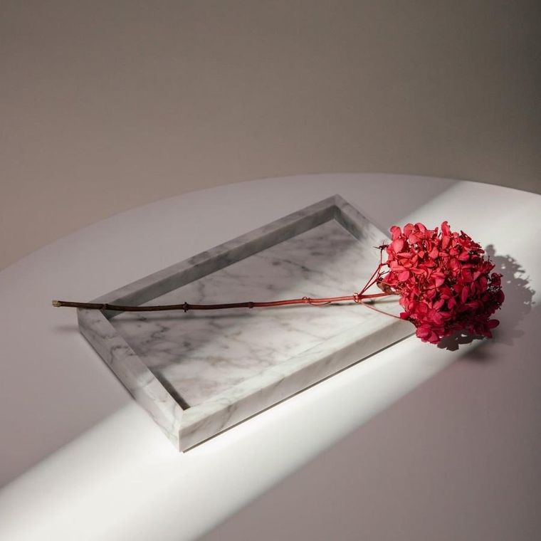 Homla, Marmuri, taca dekoracyjna, marmurowa biała, 25-15-3 cm