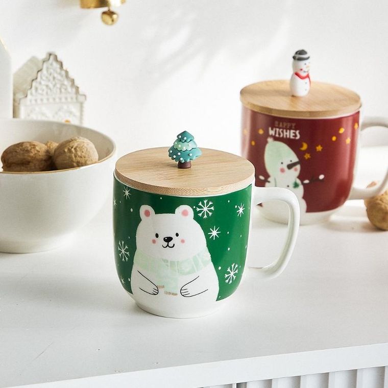 Homla, Moldy, kubek, zielony z misiem i ozdobną pokrywką, 0,3l