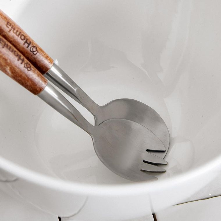 Homla, Mooka, misa do sałat ceramiczna z przyborami, biała, 24 cm