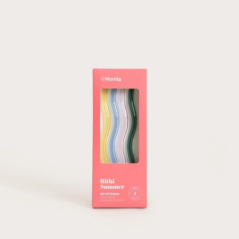 Homla, Rithi Summer, zestaw słomek z czyścikiem, wielokolorowe, 20 cm, 5 elementów