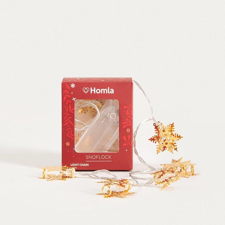 Homla, Snoflock, lampki, złote śnieżynki, 40 cm