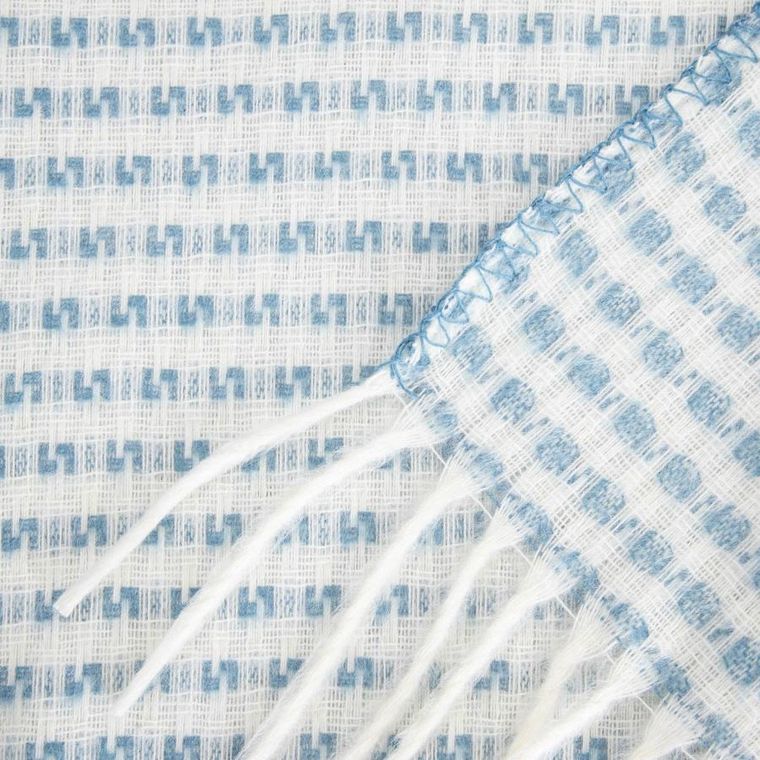 Homla, Sorbo, koc, z frędzlami i strukturalnym błękitnym wzorem, 150-200 cm