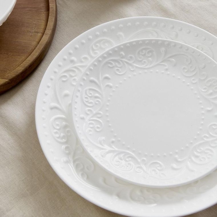 Homla, Sylia, talerz deserowy, biały z ornamentem, 21 cm