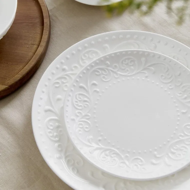 Homla, Sylia, talerz obiadowy, biały z ornamentem, 27 cm