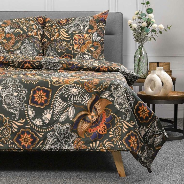 Homla, Tapua, pościel bawełniana, zielona, 135-200 + 1*80-80 cm