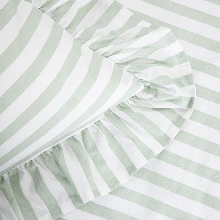 Homla, Trudy, pościel, bawełniana w pistacjowe paski z falbanką, 160-200 cm