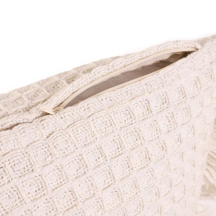 Homla, Vaffel, poszewka z frędzlami, ecru, 45-45 cm