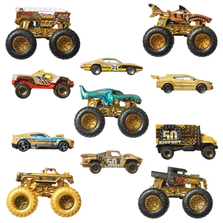 Hot Wheels, Monster Trucks, Bigfoot 50 rocznica, Monster Trucki i samochodziki, zestaw aut