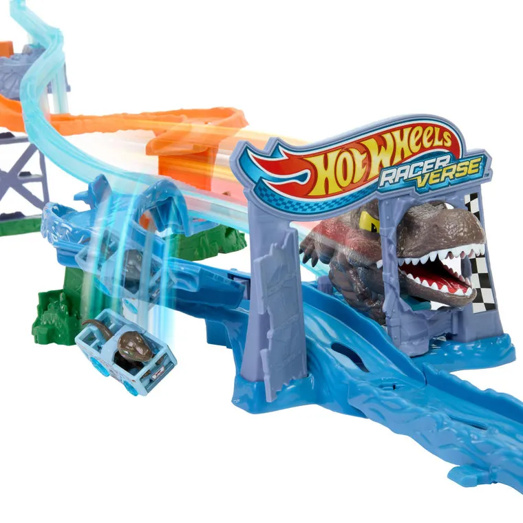 Hot Wheels, RacerVerse Jurassic World, Morski dinopościg, zestaw do zabawy z autkiem