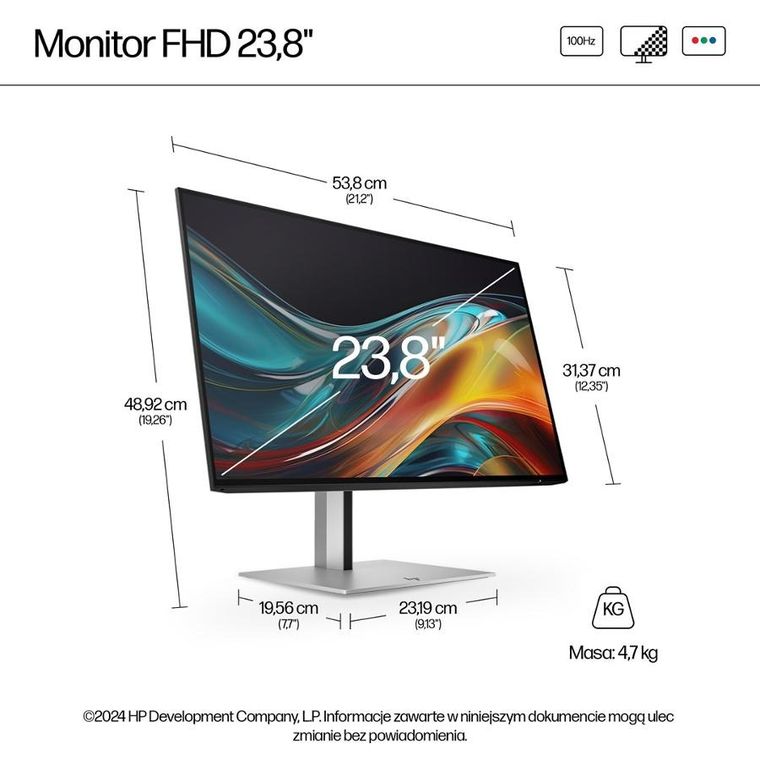 HP, monitor, LED, 23,8”, S7 Pro, 724pf, 8X530AA, 100 Hz