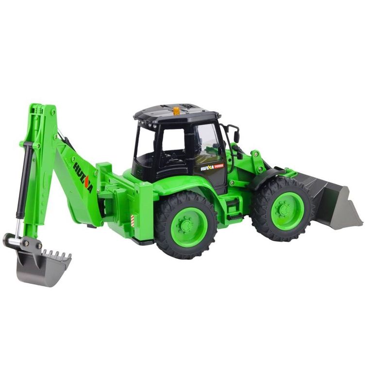 Huina, koparko ładowarka, pojazd budowlany zdalnie sterowany, zielona, 1:14