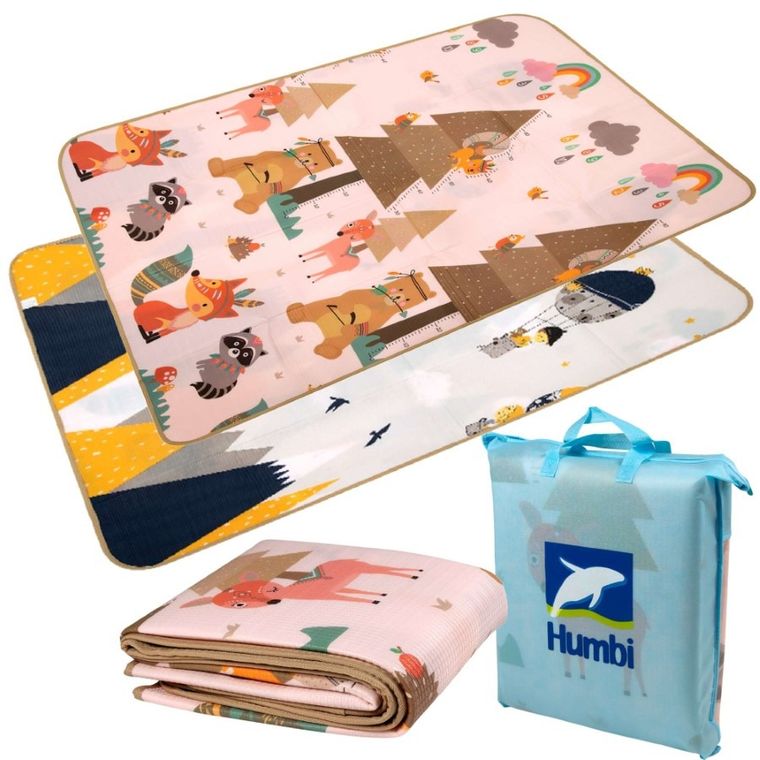 Humbi, dwustronna mata edukacyjna z pianki EPE, zwierzęta leśne, 150-180 cm