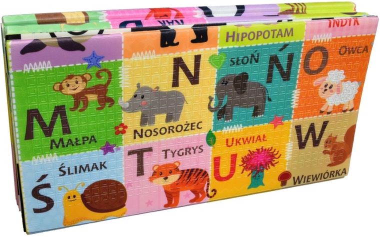 Humbi, dwustronna mata edukacyjna z pianki XPE, onomatopeje zwierząt, polski alfabet, 120-180 cm