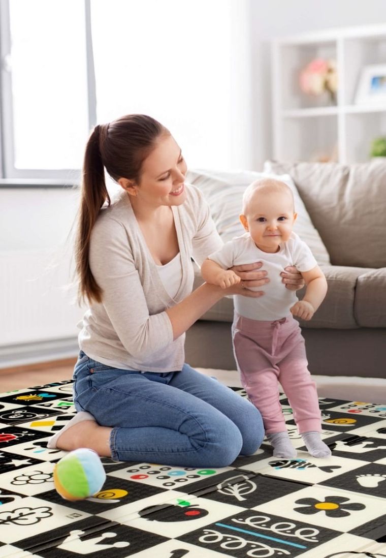 Humbi, dwustronna mata edukacyjna z pianki XPE, polski alfabet, kontrastowe obrazki, 120-180 cm