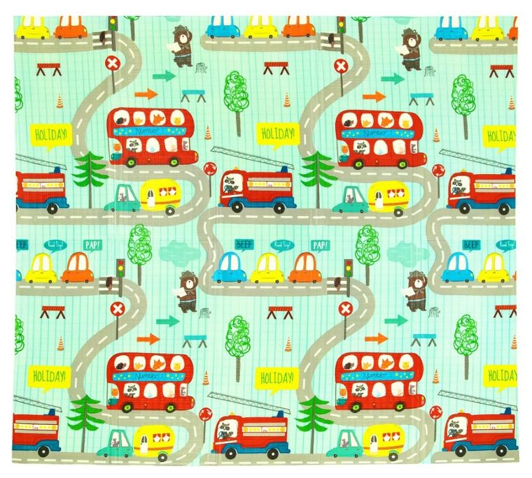 Humbi, dwustronna składana mata edukacyjna z pianki, las uliczki, 200-180-1 cm