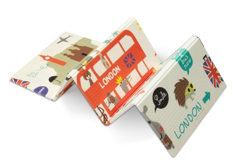 Humbi, dwustronna składana mata edukacyjna z pianki, Londyn, autobus, uliczki, miasto, 120-180-1 cm