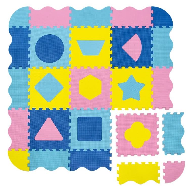 Humbi, mata piankowa, puzzle, kształty, żółty niebieski różowy, 120-120 cm