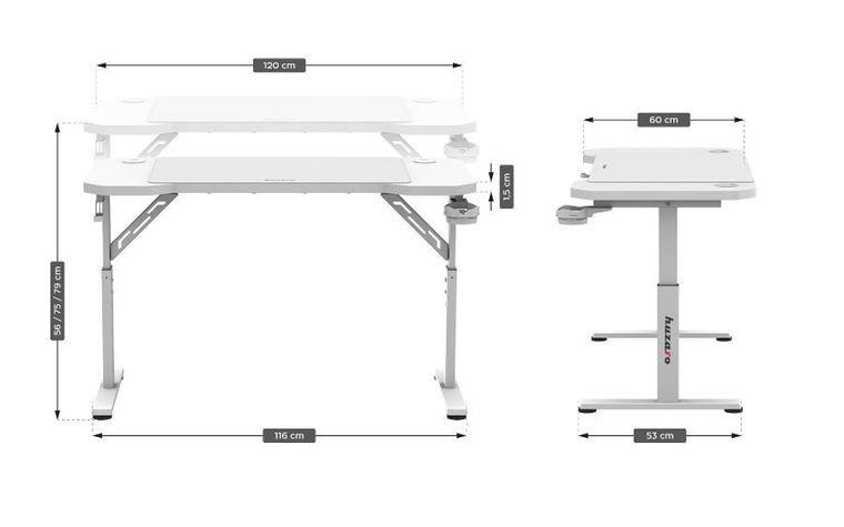 Huzaro, Hero 2.6, biurko gamingowe, białe