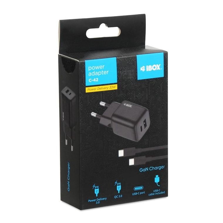 Ibox, ładowarka uniwersalna, czarna, 33 W, USB A + C