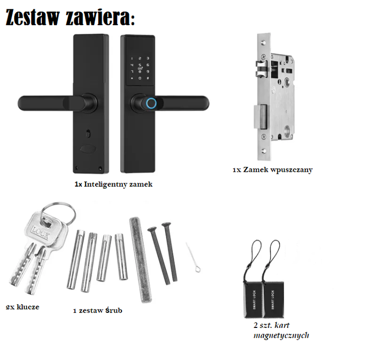 Inteligentny zamek do drzwi Tuya, na odcisk palca, kod, Wi-Fi, RFID, czarny