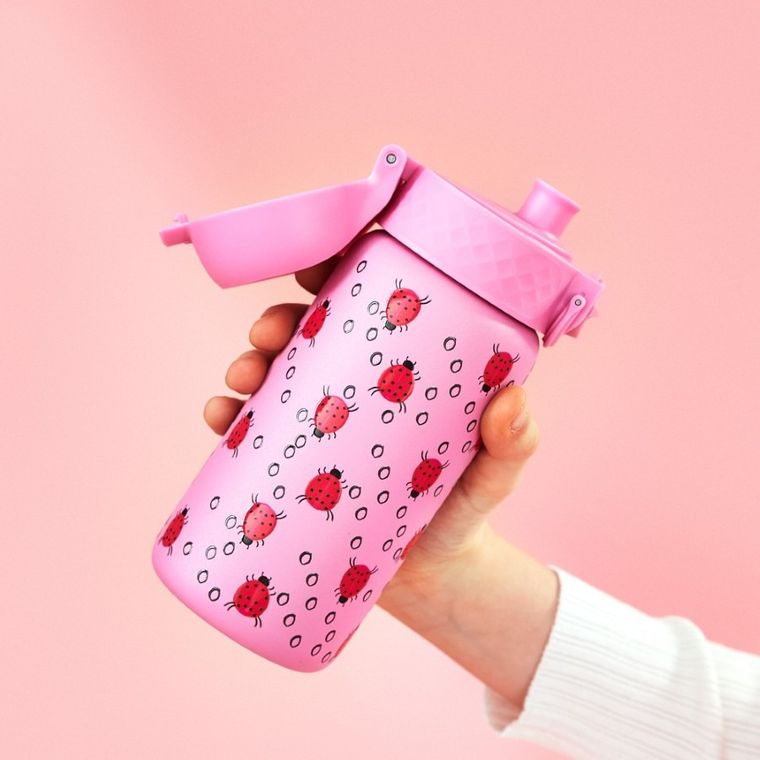 ION8, Biedronki, stalowy bidon z ustnikiem, różowy, 400 ml
