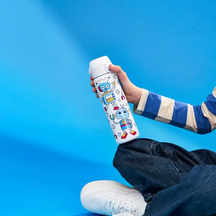 ION8, Roboty, bidon stalowy z ustnikiem, biały, 600 ml