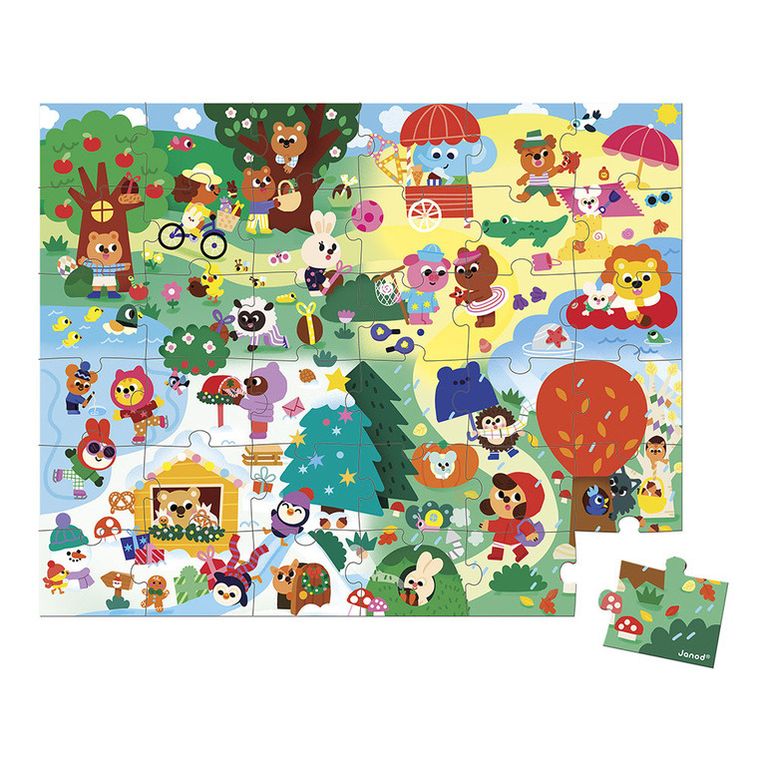 Janod, 4 pory roku, puzzle w walizce, 36 elementów