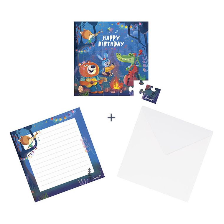 Janod, Birthday, puzzle z kartką urodzinową, 2w1, 25 szt.