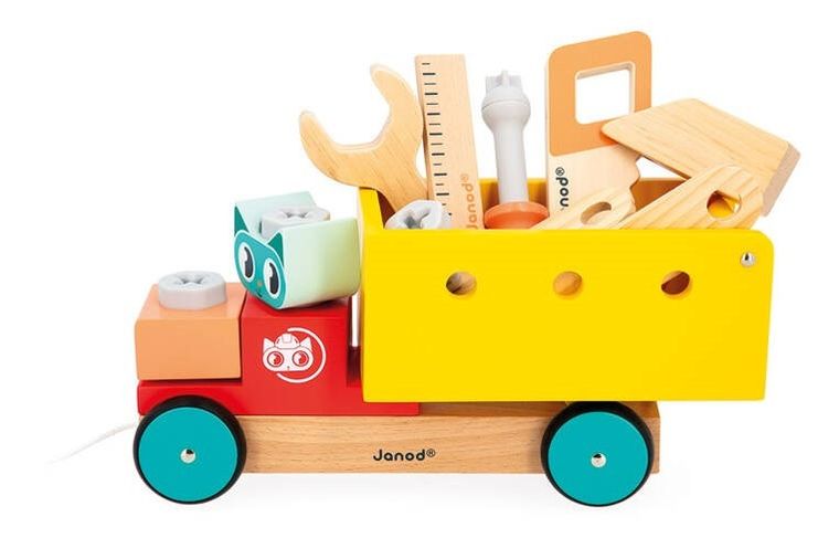 Janod, Brico ‘Kids, ciężarówka do składania, drewniany pojazd do ciągnięcia