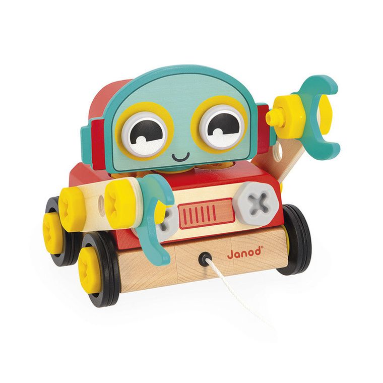 Janod, Brico ‘Kids, drewniany robot, zestaw majsterkowicza do skręcania i ciągnięcia