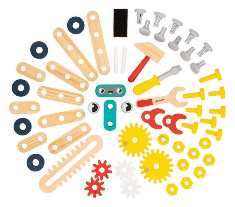 Janod, Brico ‘Kids, duży stolik, warsztat drewniany, magnetyczny, Robot